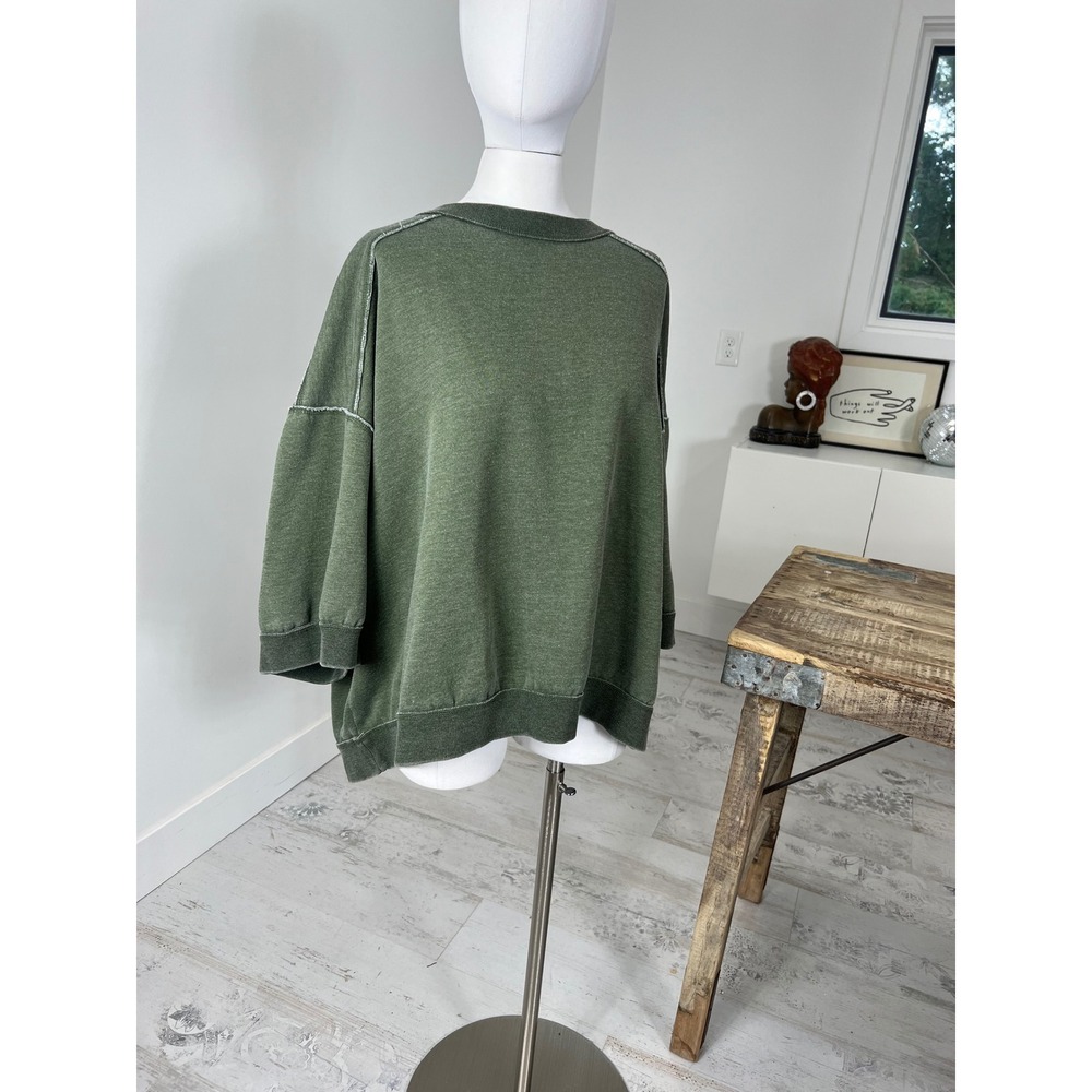 We The Free Free People Green Oversized Sweatshirt Exposed Seams XL OB1087195